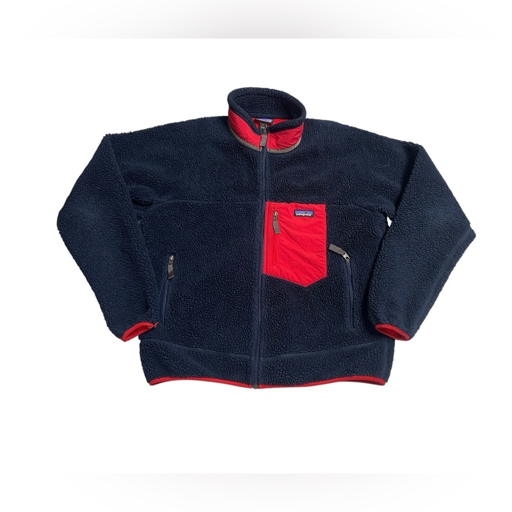 RARE PATAGONIA Men's Classic Retro-X® fleece navy & red zip up Jacket sz large - Picture 2 of 9
